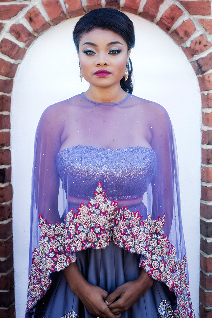 Sequin Lehenga, Choli and Cape set