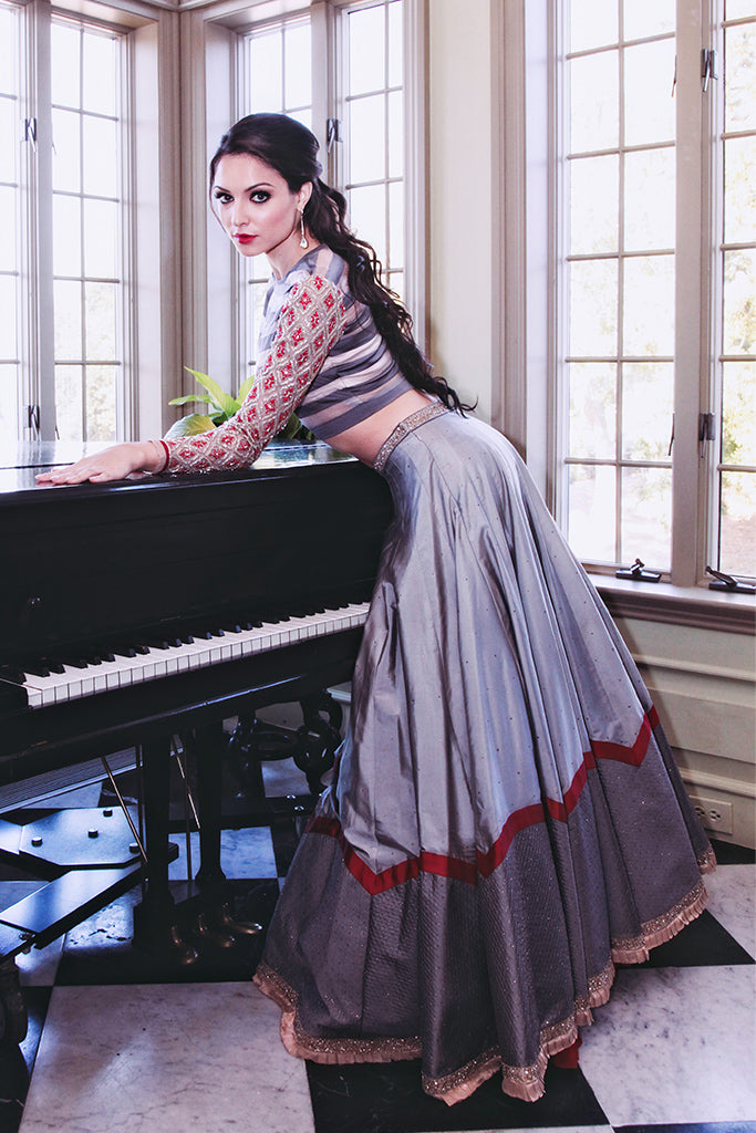 Cropped Top With Grey Quilted Skirt