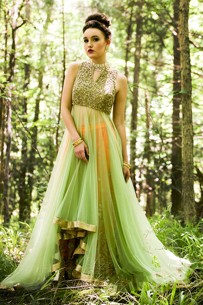 green fusion dress Jianna Hunter Green Flutter Sleeves Maxi Dress