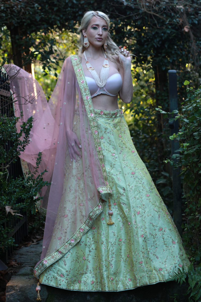 Powder green lehenga set