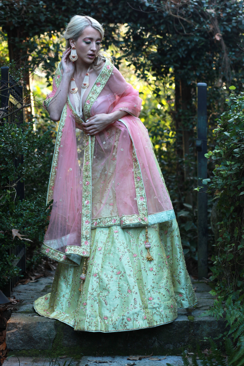Powder green lehenga set